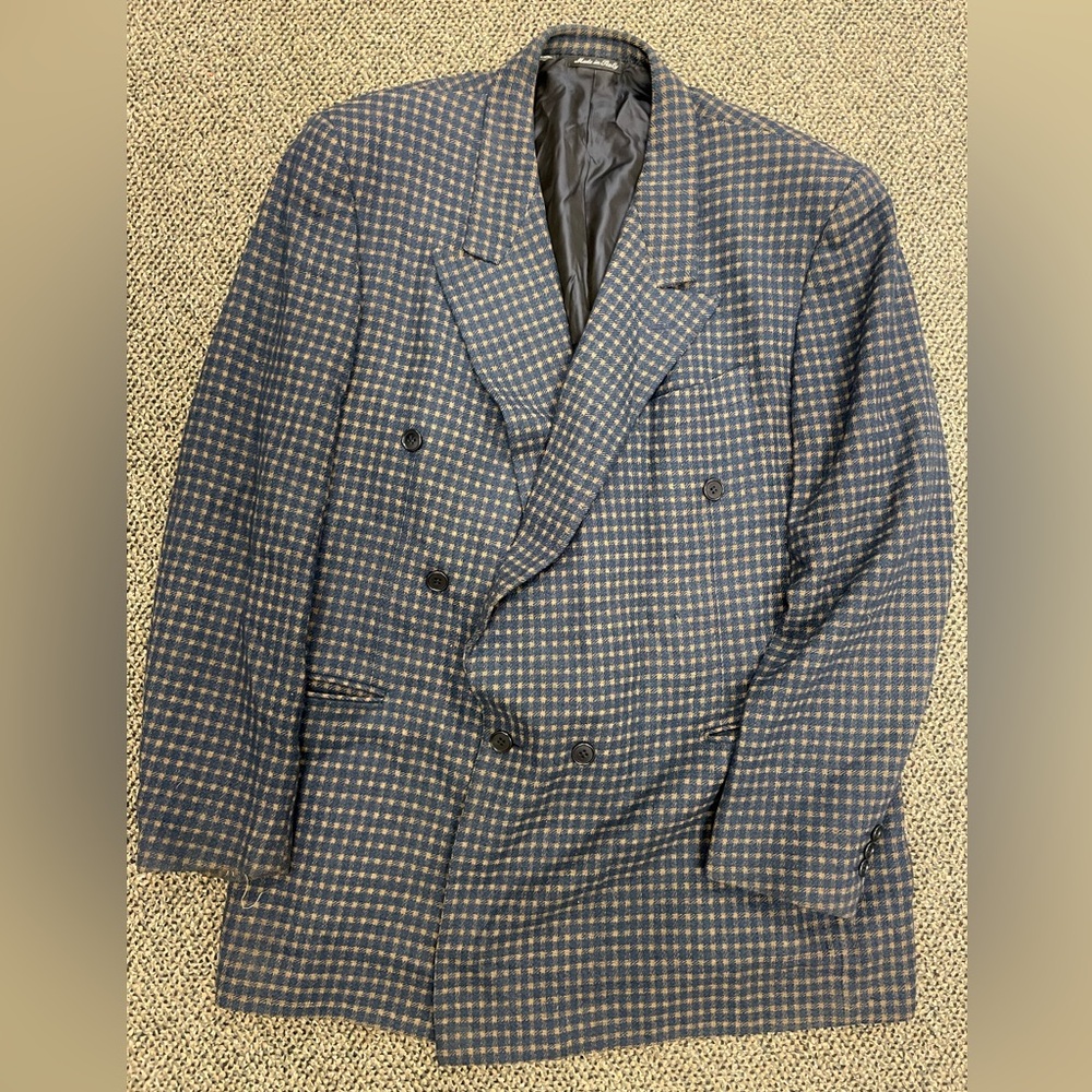 PAL ZILERI Made in Italy Vintage DB Low Peak Lapel Textured Wool Check Jacket 42